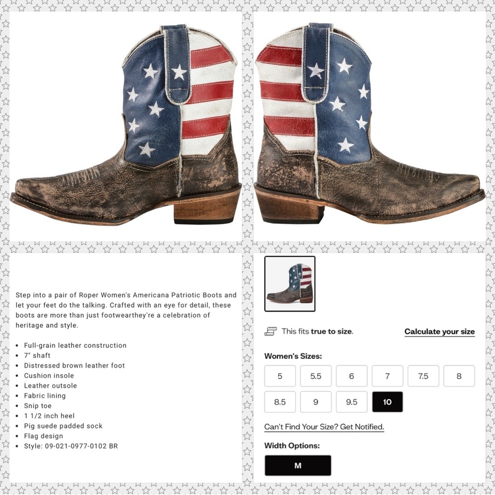 Roper® Women’s American Flag Shorty Cowgirl Boots- Size 10 - USA American Beauty - Picture 8 of 13